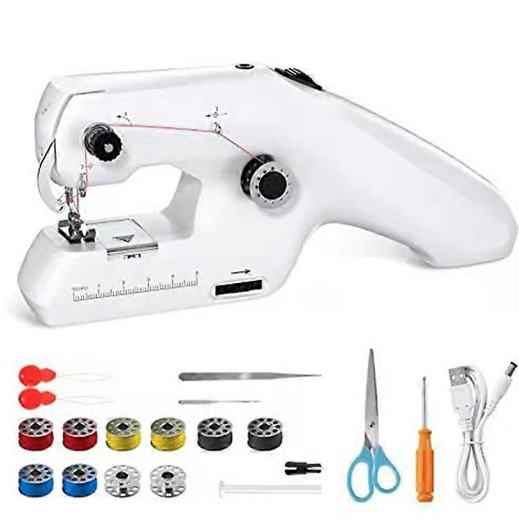 Portable Double Thread Sewing Machine, Mini Handheld Electric Sewing Machine for Adults, White