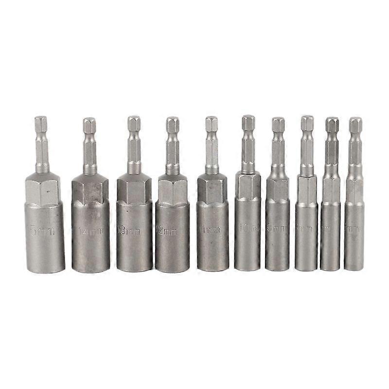 10Pc 1/4 Inch Wrench Hex Bit Socket Set Deep Long 1/2 Inch Impact Drill Socket Adapter Drill