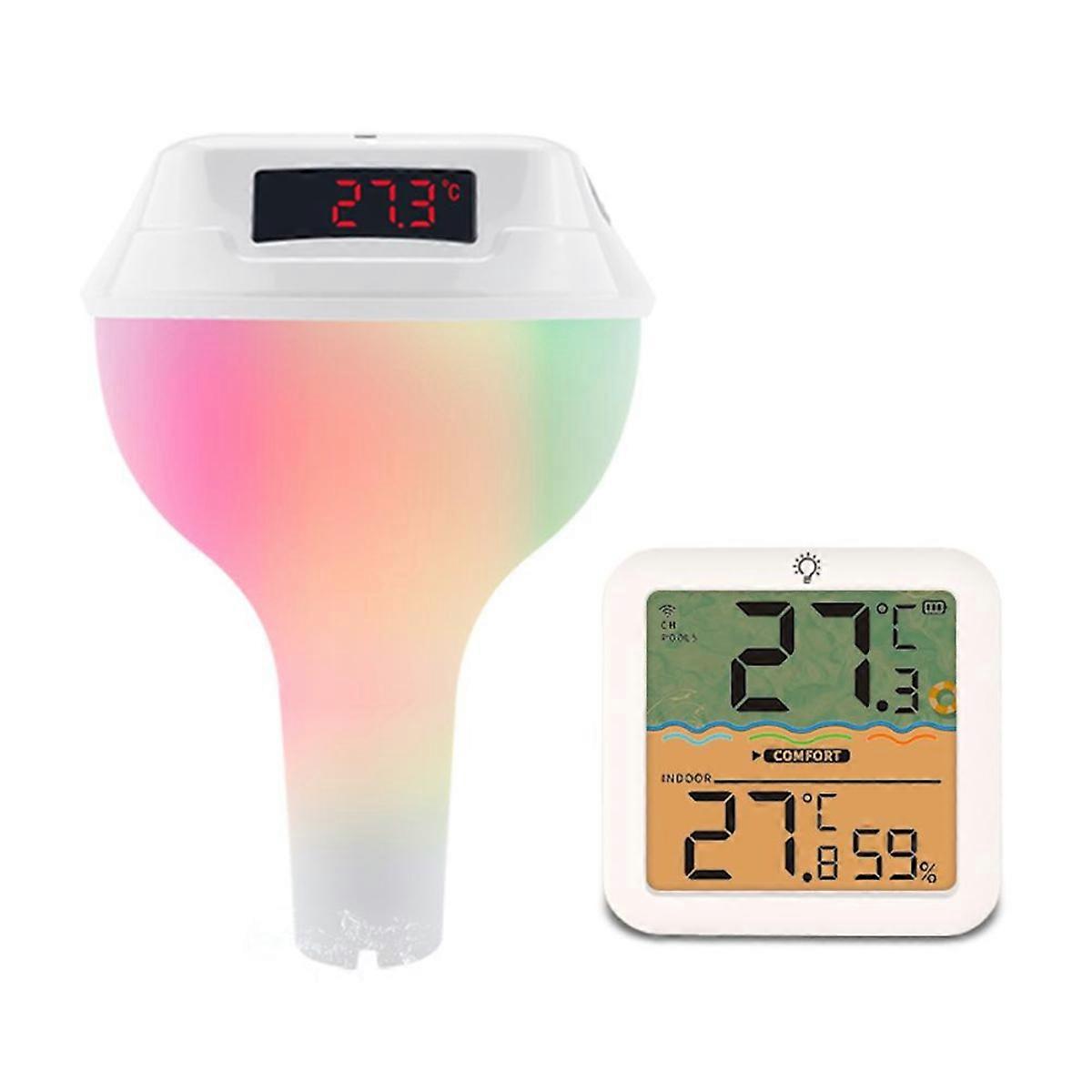 Digital Pool Thermometer Floating Easy Read,Solar Panel and LED Screen,IP68 Waterproof with RGB Light, for Swimming Pool