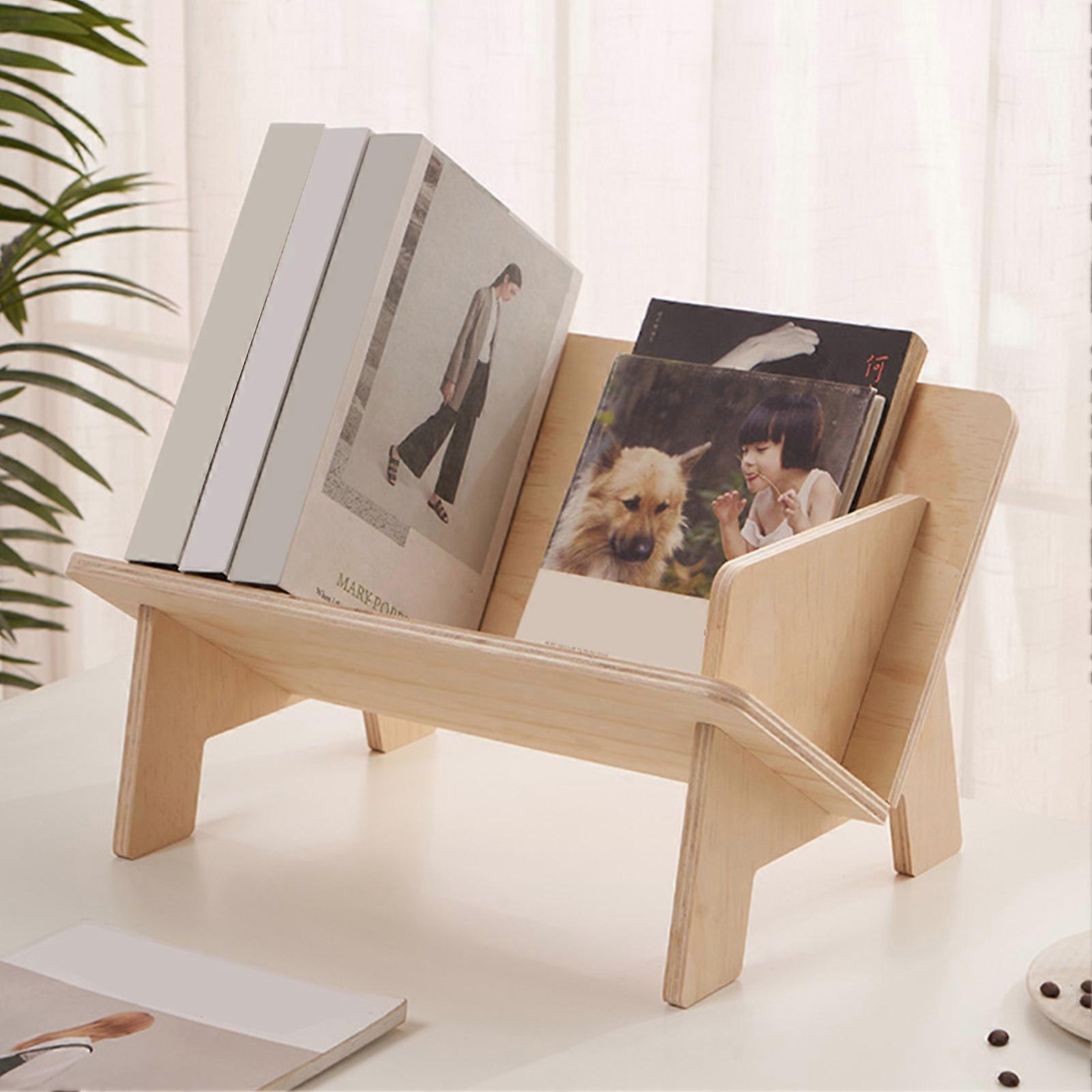 Wood Tilted Bookcase V Shaped Triangular Support Fine Polishing Tabletop Book Caddy for Office Dormitory 