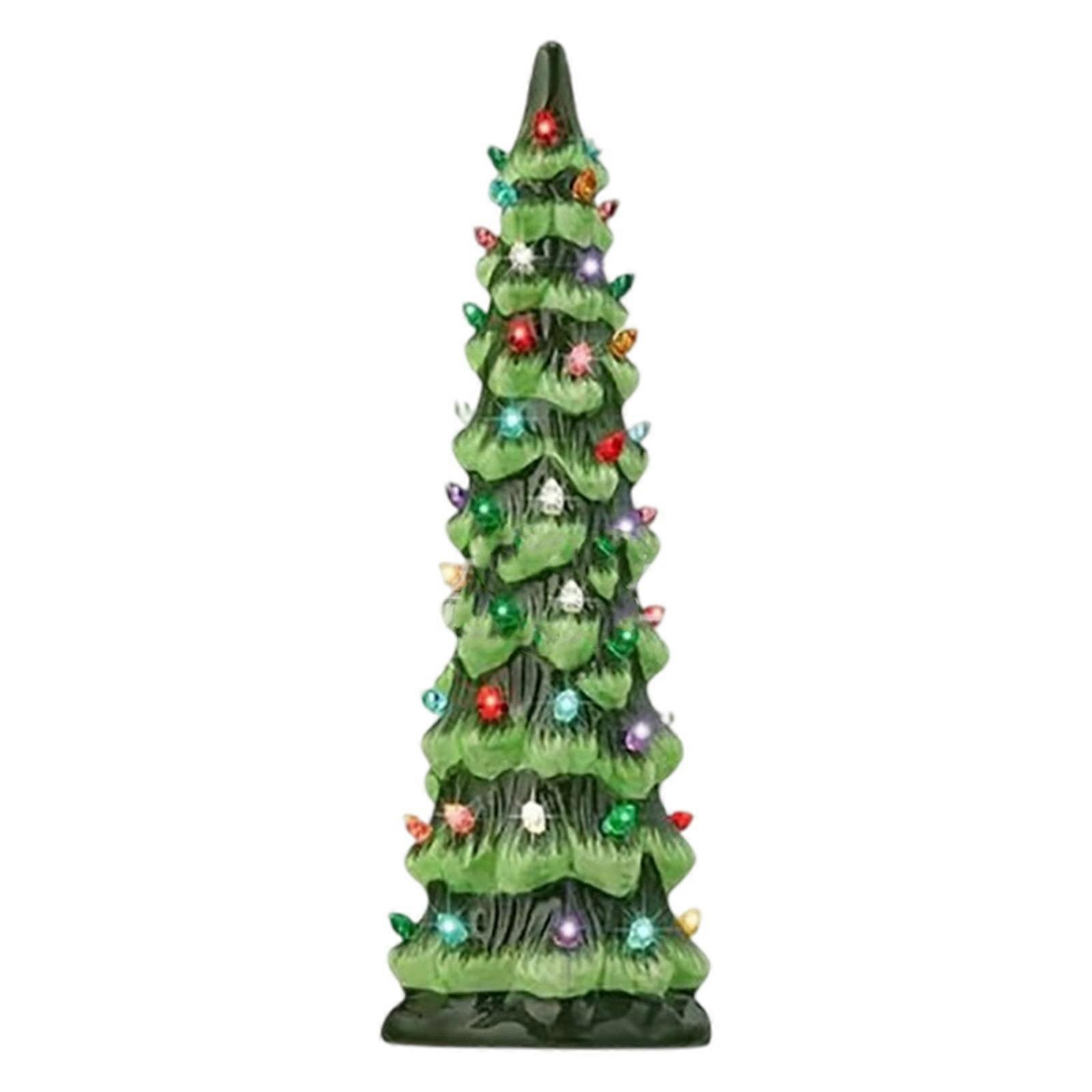 Illuminated Christmas Tree Resin Statue Lighting up Miniature Christmas Tree Desk Decorations with Multicolor LED Light  S