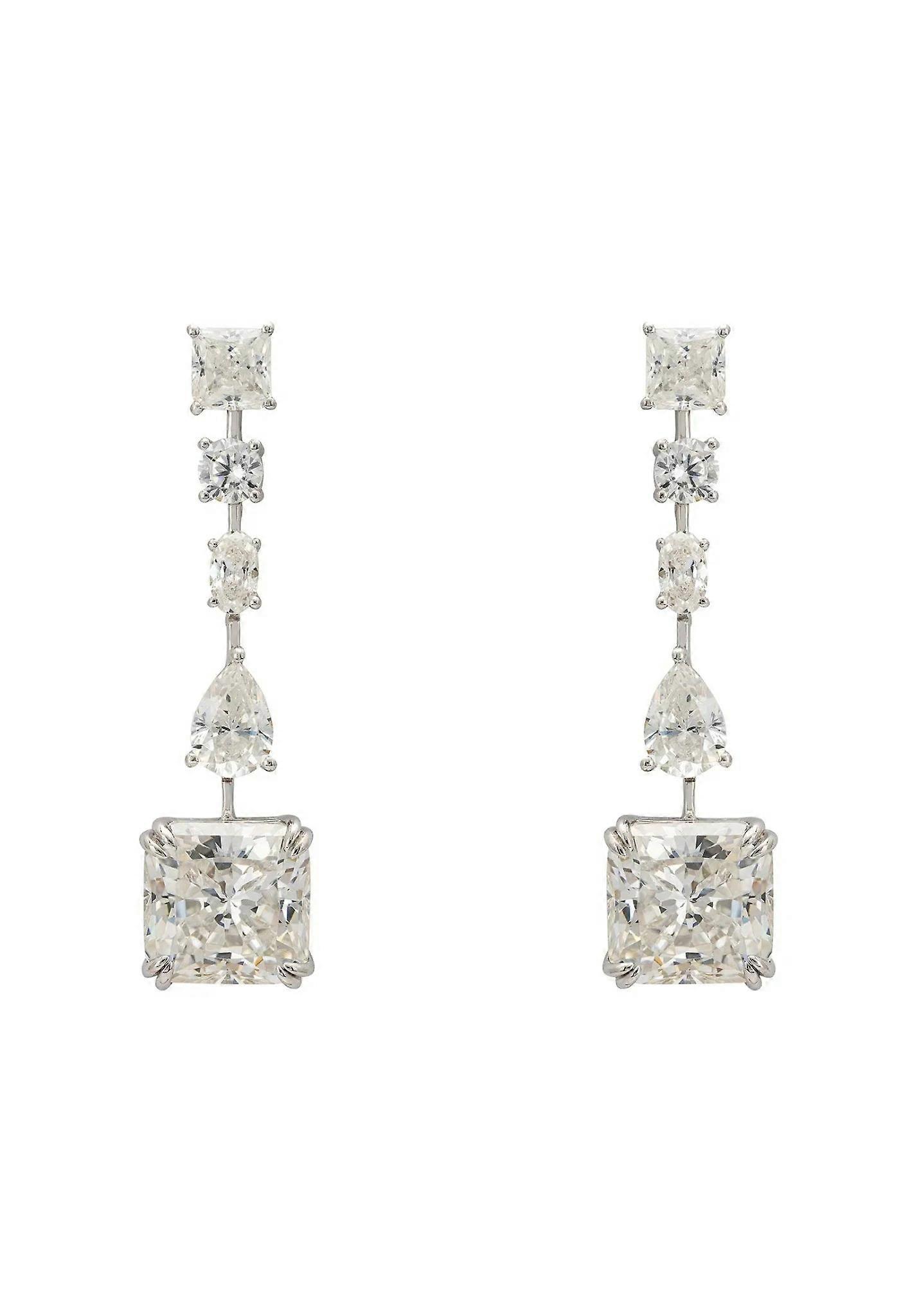 Latelita Angelina Moissanite Drop Earrings for Women in Silver with Lab-Created Moissanite Stones - 4 cm x 1 cm