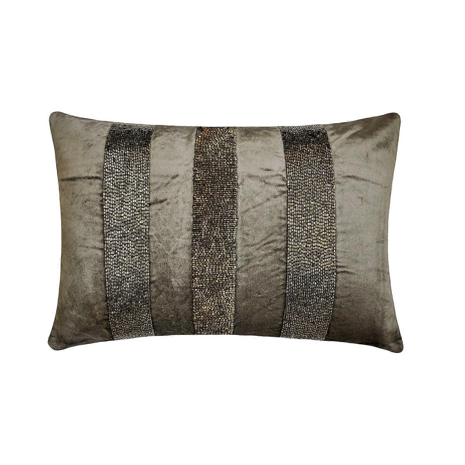 HomeCentric Charcoal Grey 12"x18" Velvet Lumbar Pillow Cover Set of 2, Striped Pattern Modern Style - Sparkling Stripe