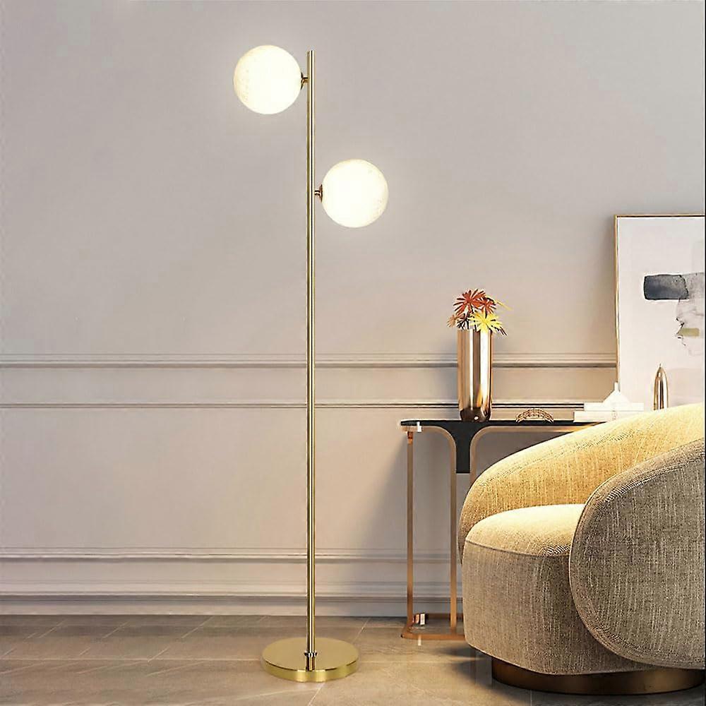 2 Globe Gold Metal Floor Lamp With Foot Switch 59.8 Inch G9 Dimmable Glass Shade Contemporary Vertical Lighting