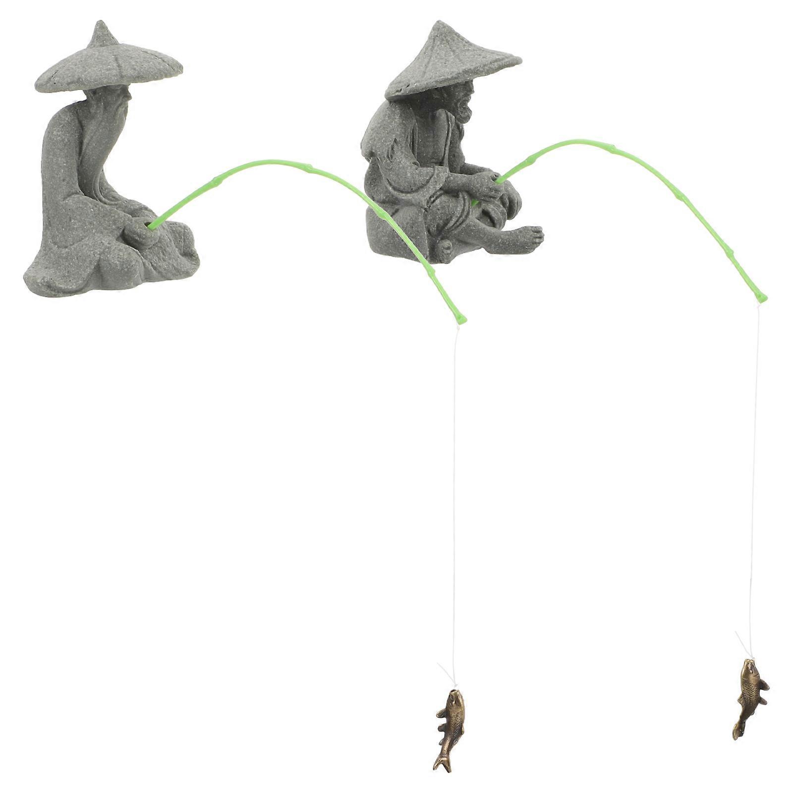 Fisherman Figurines Resin Statue for Fish Tank Adornment 8Pcs