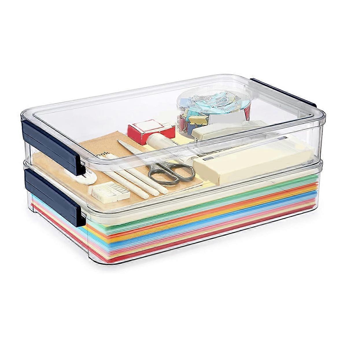 2 Pcs 5.5qt 9 X 13 Plastic Portable Project Case with Snap-Tight Latch Clear Stackable Storage Box