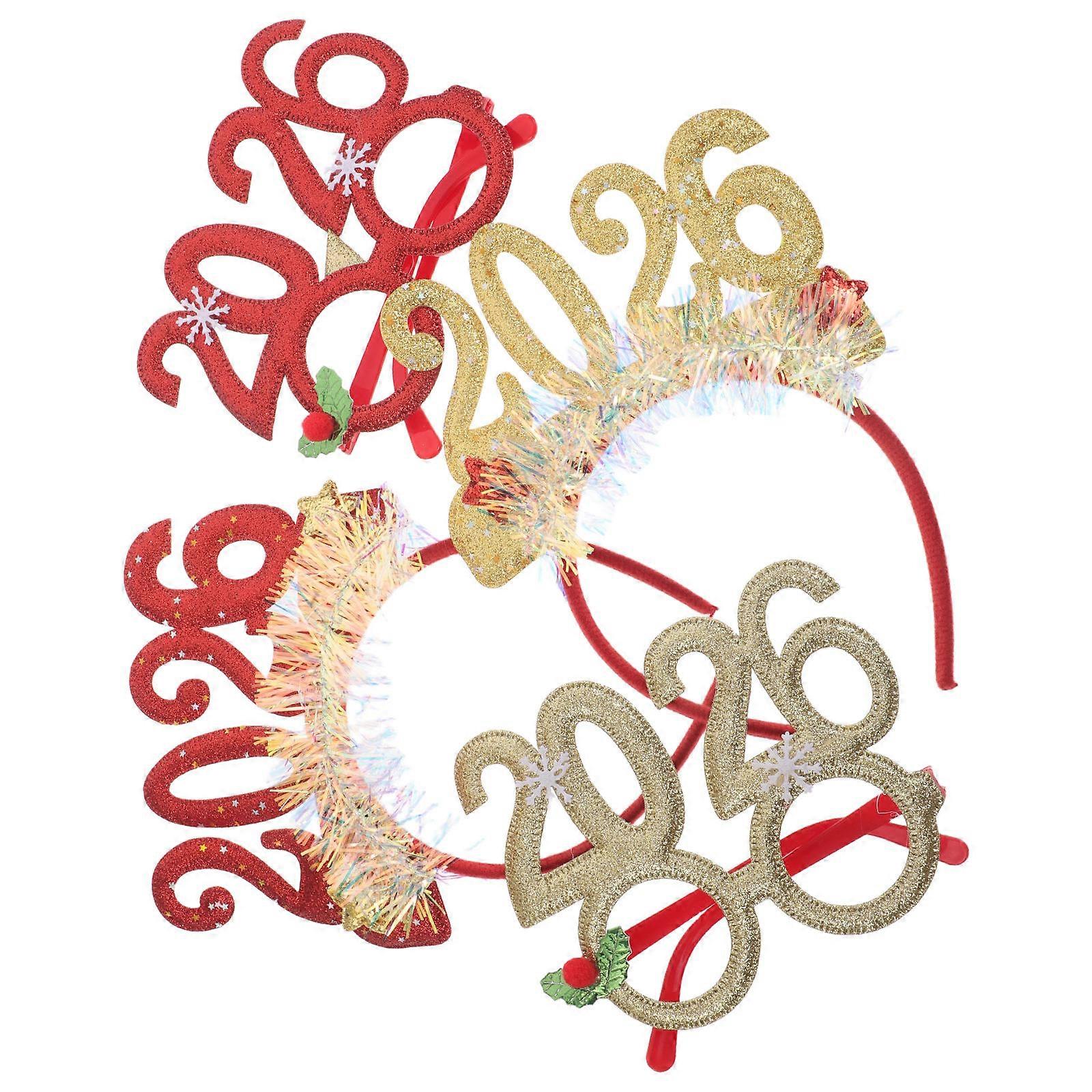 Festive Style New Year Headband And Eyeglasses Shape Party Accessory Assorted Color For Themed Gathering Photo Booth Props 4Pcs