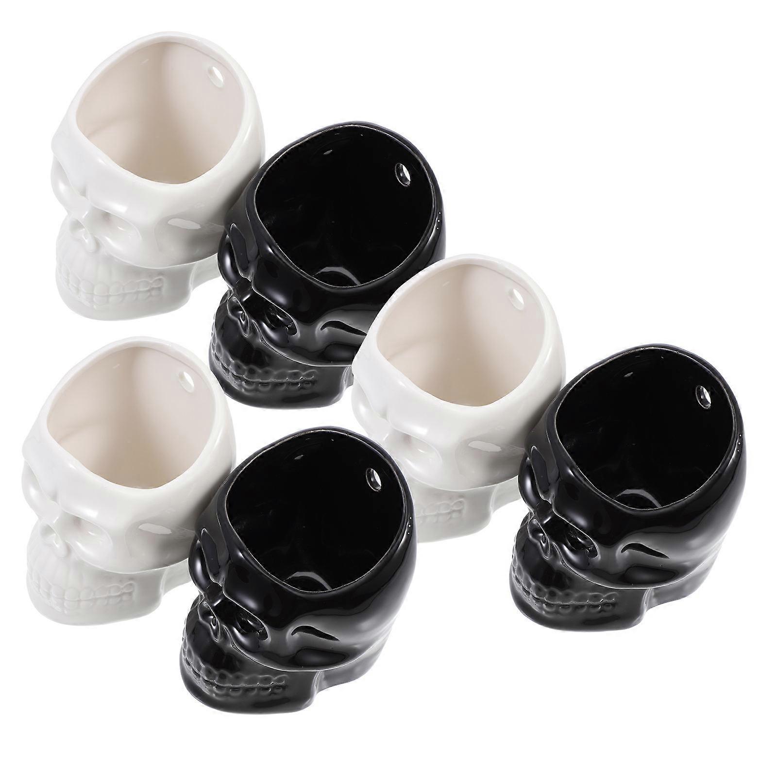 Succulent Ceramic Wall Hanging Flowerpot for Office Decoration Skull Shape Durable Material Space Saving 6Pcs