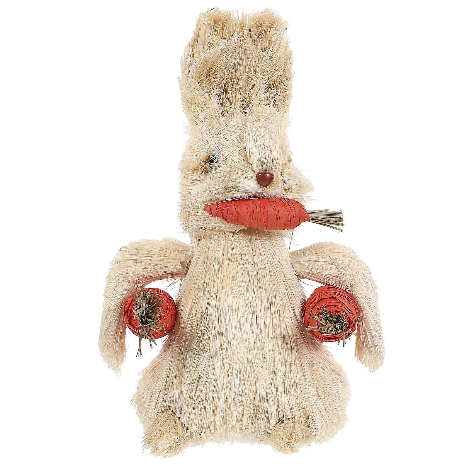 Straw Rabbit Ornament Home Decorative Desktop Piece for 3Pcs Set