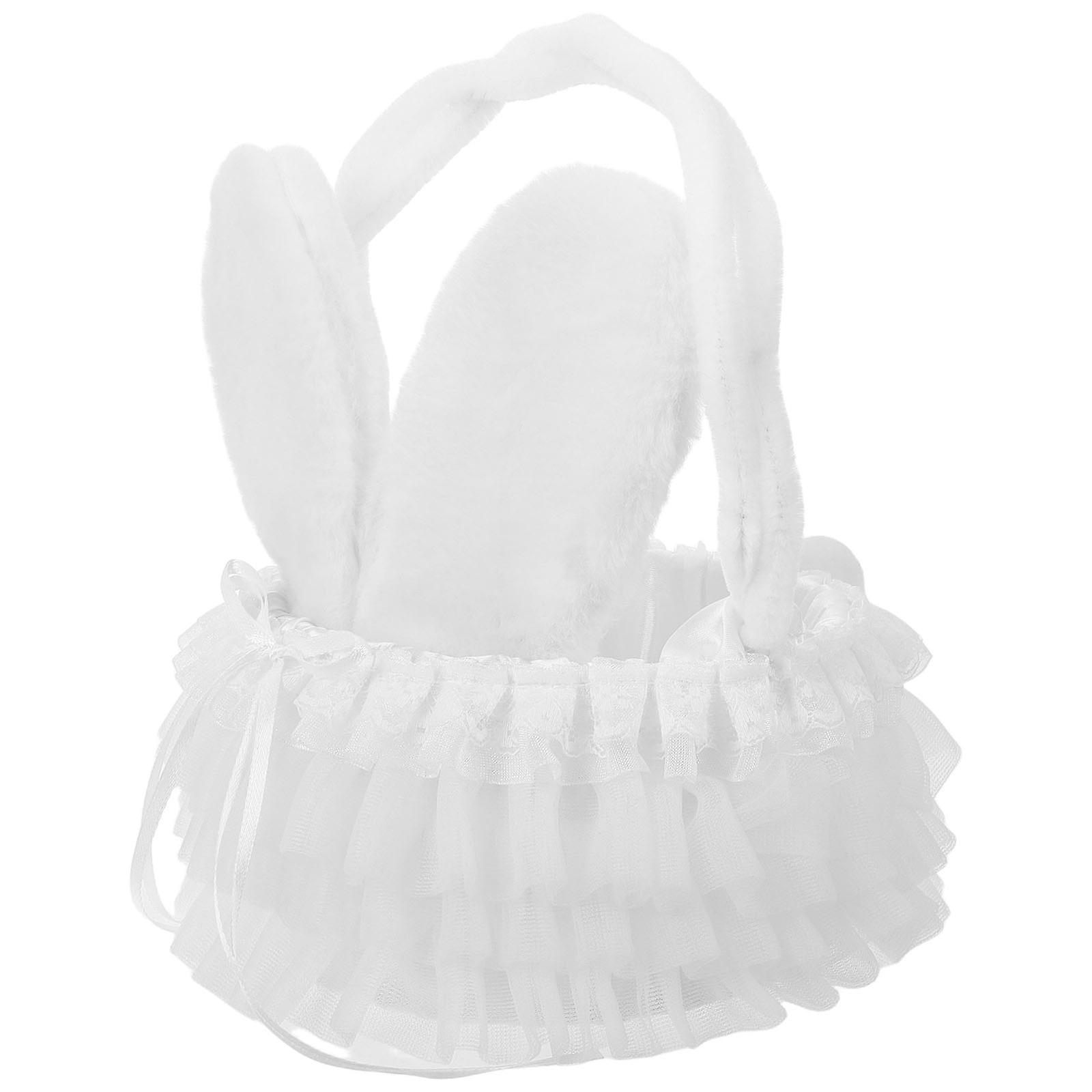 White Plush Bunny Basket for Easter 4Pcs Long Storage