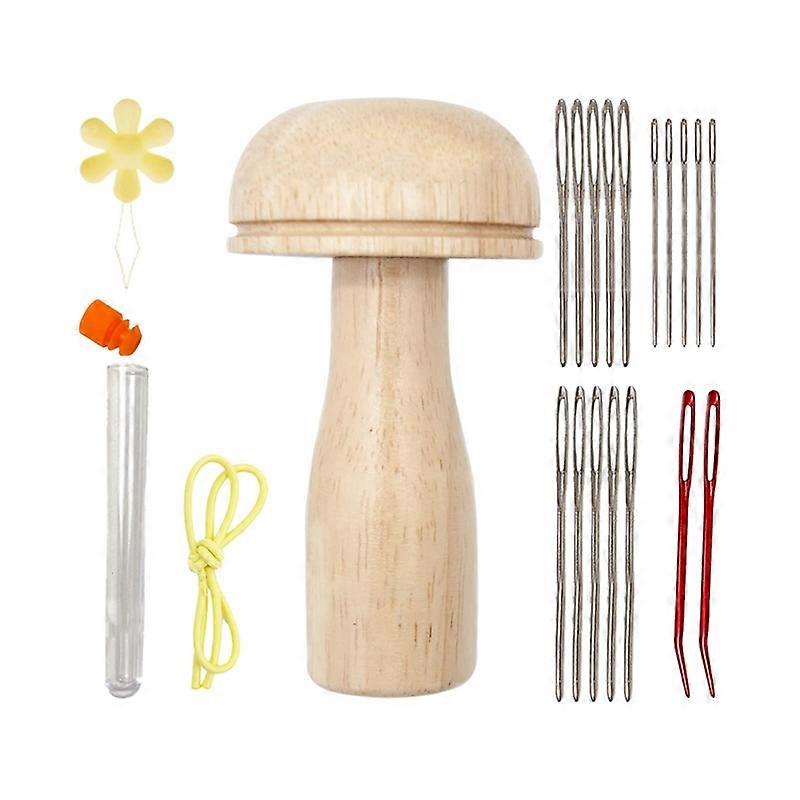Wooden Darning Mushroom Needle Thread Kit Embroidery Accessories