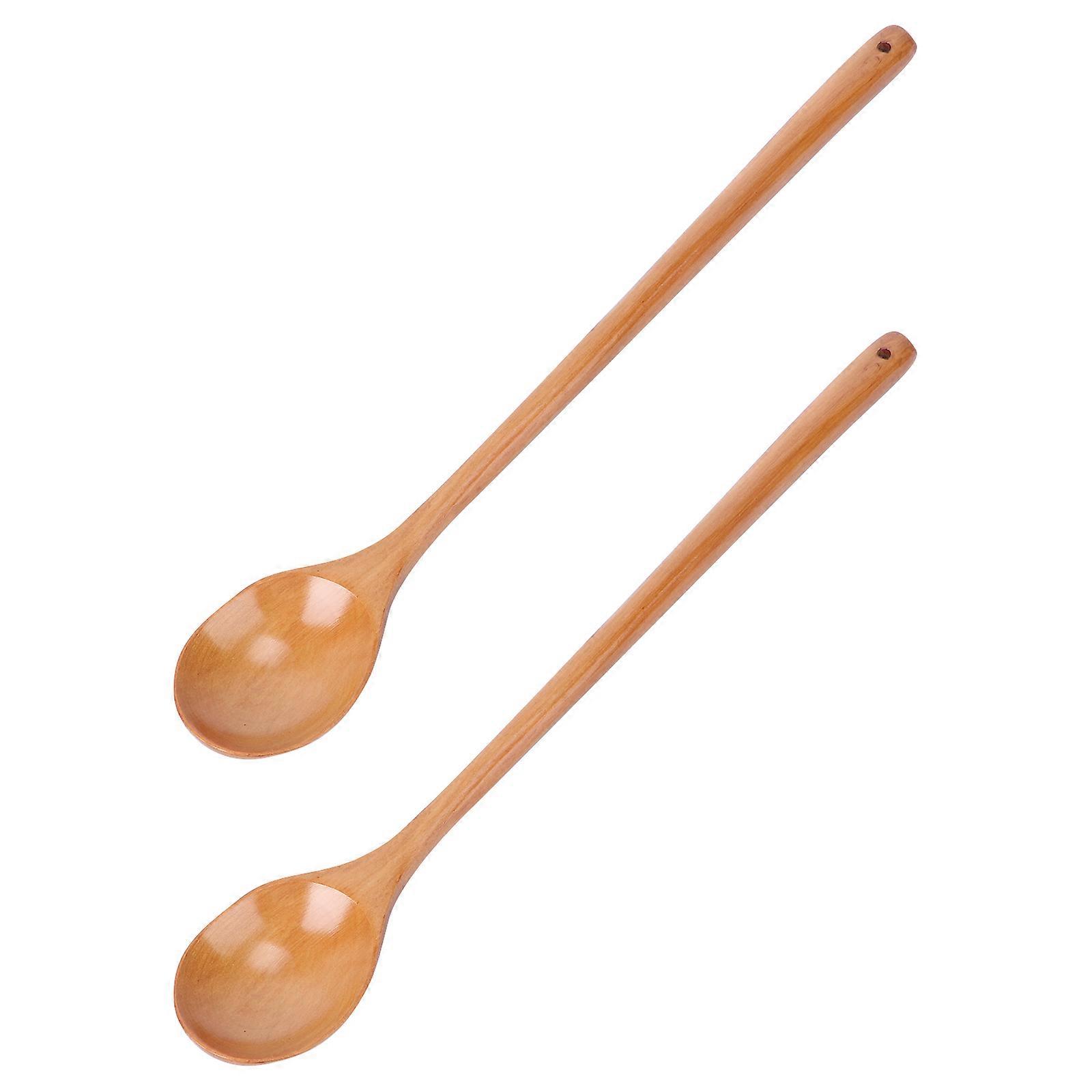 Khaki Wooden Mixing Spoon for Kitchen Use 6Pcs Long Handle Cooking Utensils