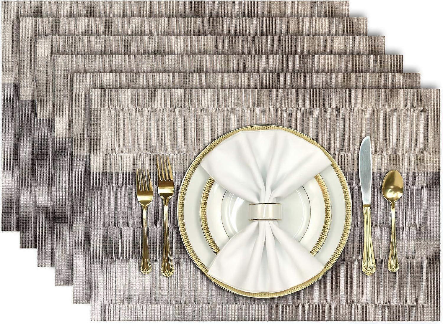 Set of 6 PVC Woven Placemats - Heat Resistant Washable Non - Slip & Stain Resistant - Easy to Clean for Kitchen/Dining Table