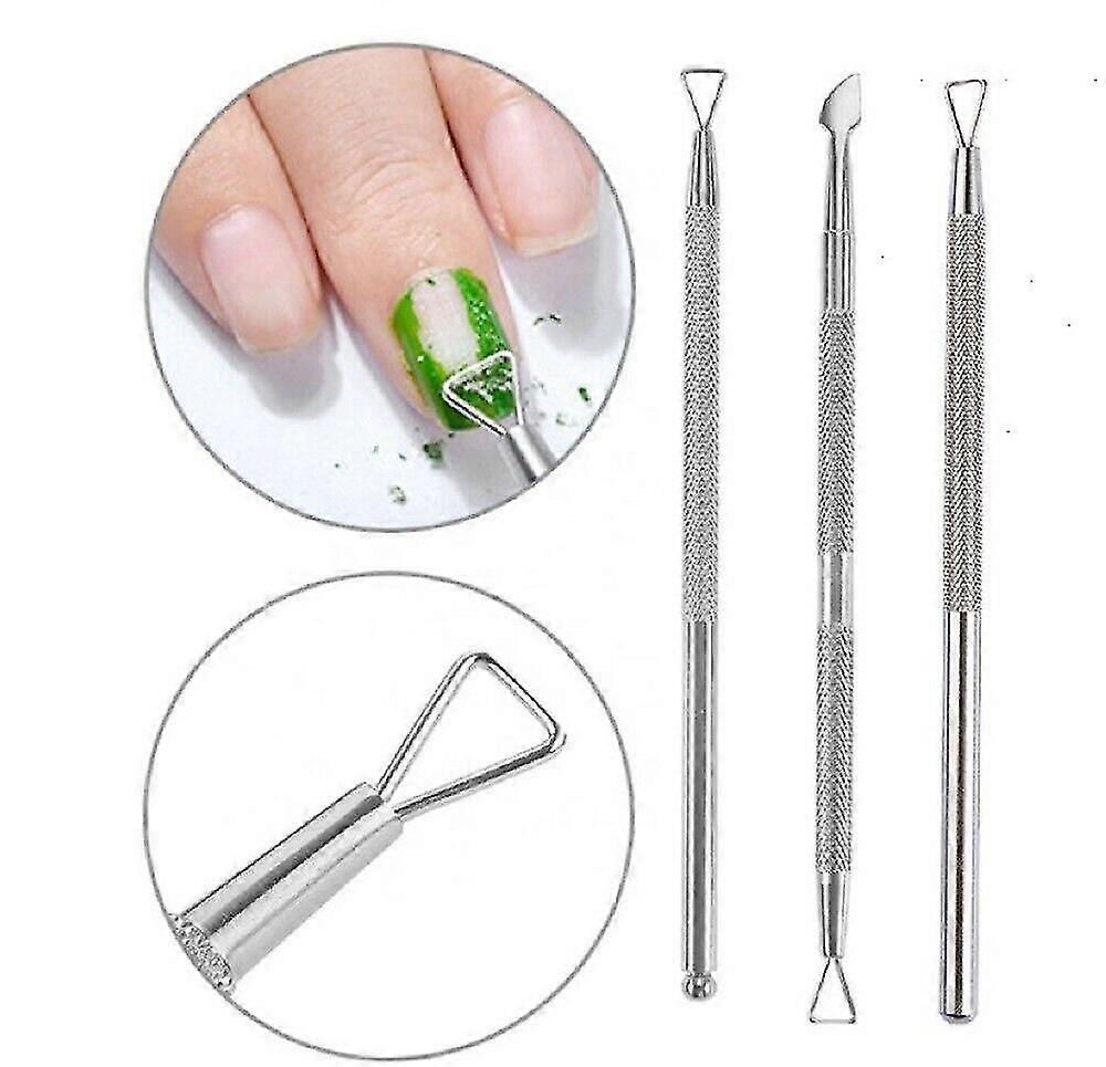 3pcsキューティクルプッシャーリムーバーネイルクリーナーマニキュアペディキュアステンレス鋼工具