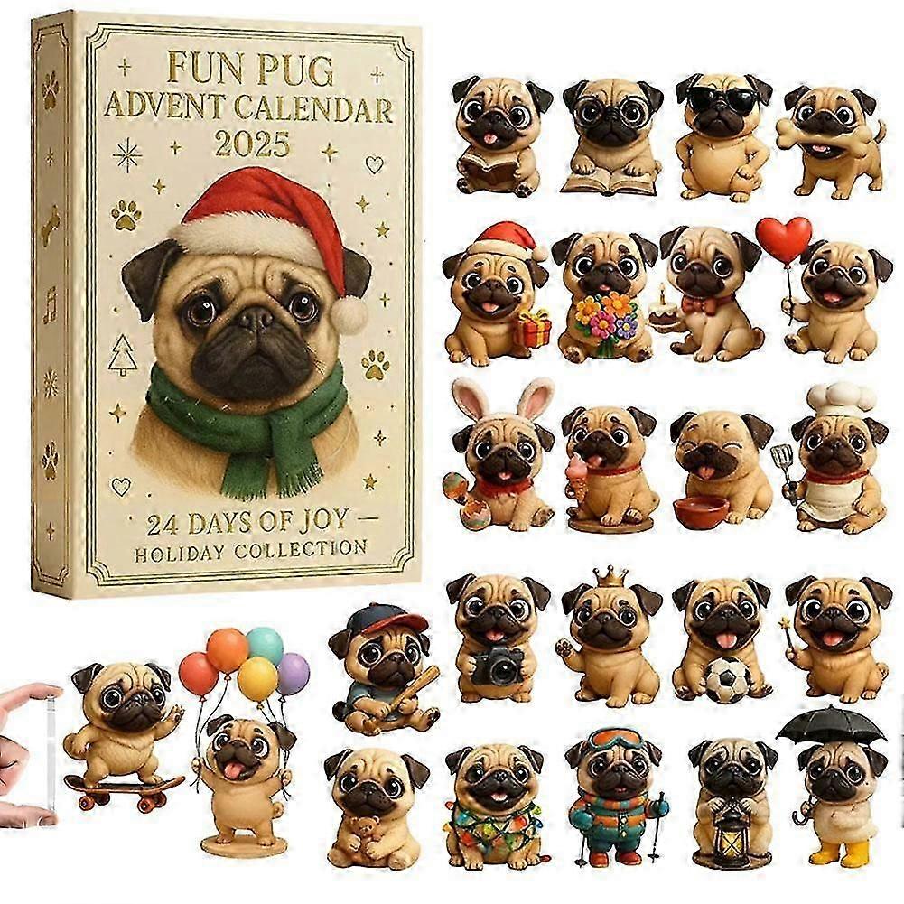 Fun Pug Advent Calendar 2025, 24 Days Christmas Pug Dog Advent Calendar