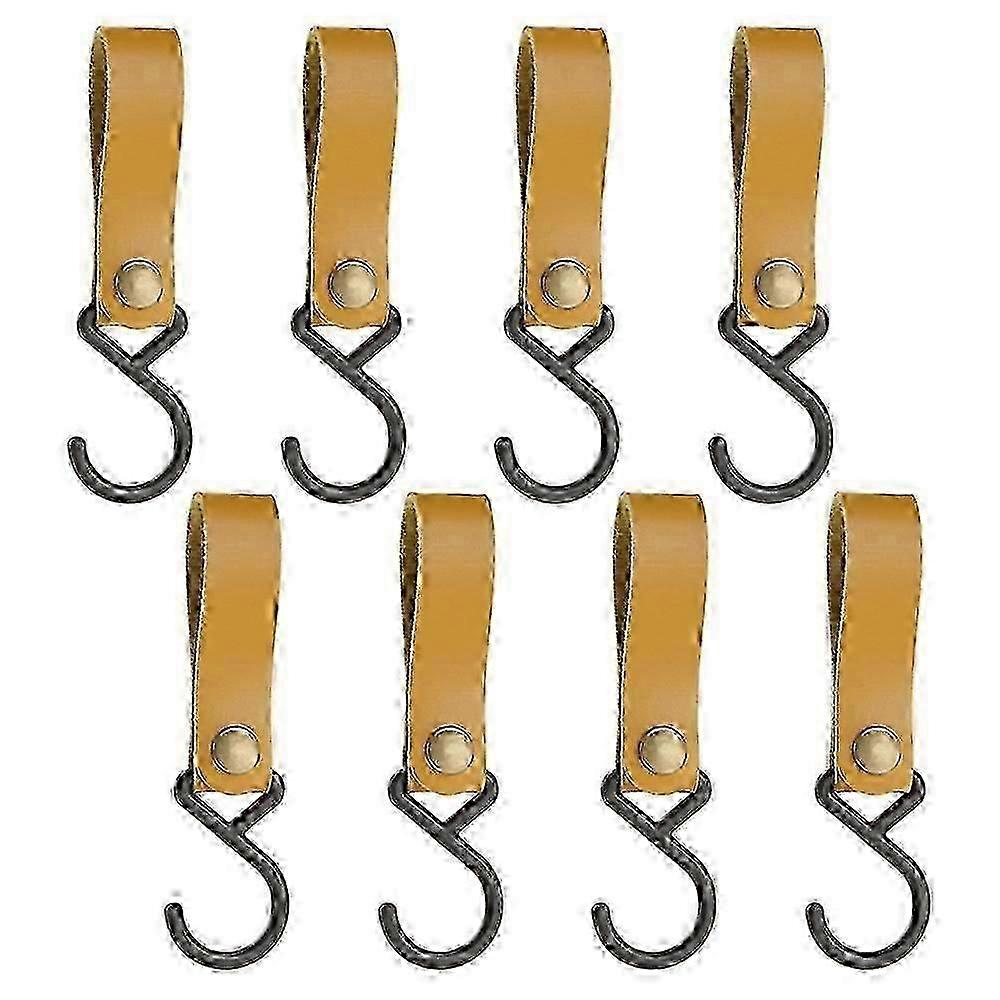 8pcs Leather S-Hooks, Metal Hooks for Hanging, Camping Hook Hanger Stroller Hooks, Leather Hooks