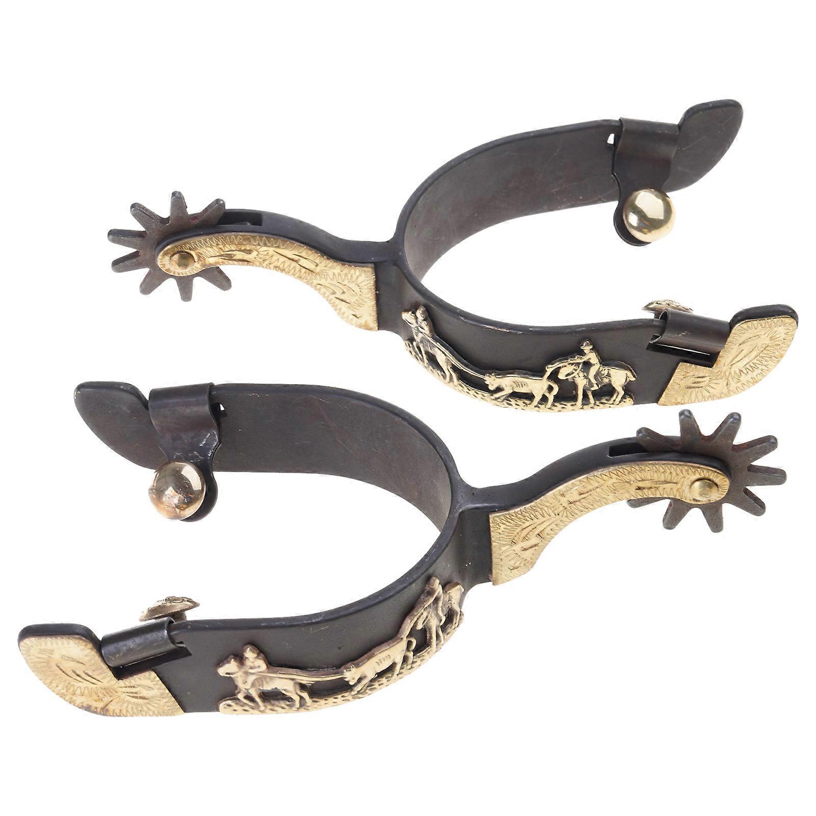 דורבן מגף סוס קישוט מגולף ביד עם ציוד דורבן סוס קאובוי מערבי דורבן מגף סוס פלדה עדינה דורבן צהוב מתמשך