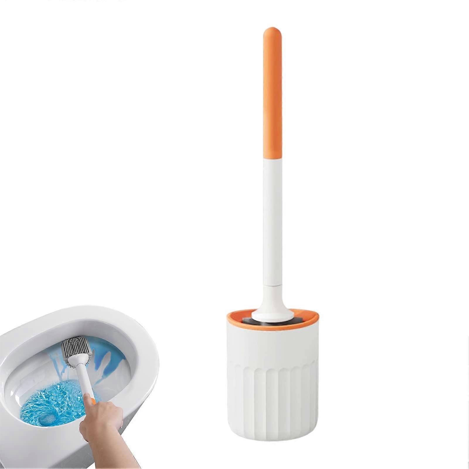Toilet Brush Wall Mounted Holder Set With Quick Drying Container Beige And Orange