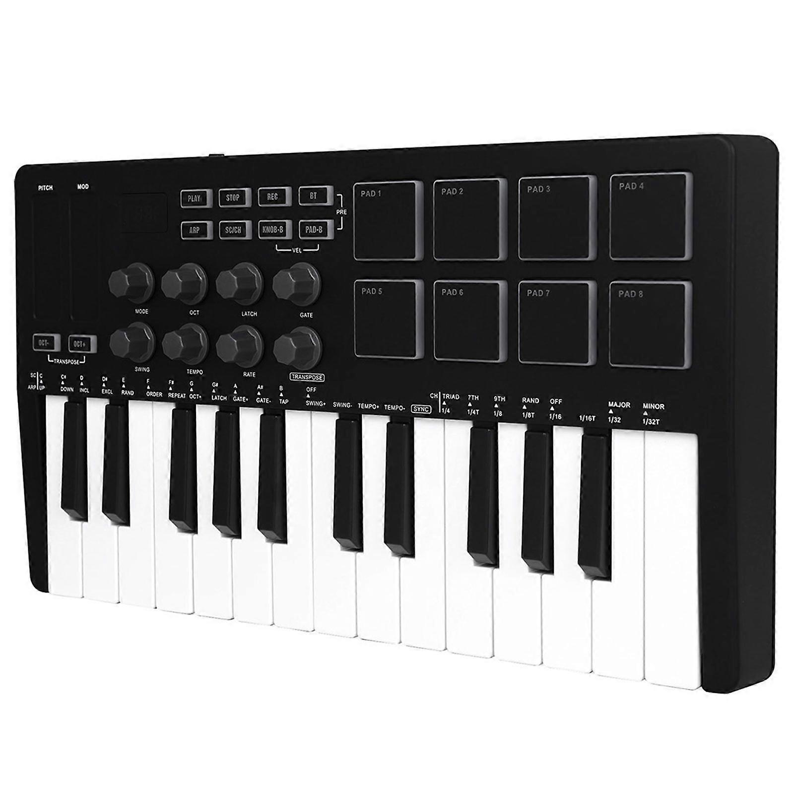 Small 25 Key MIDI Keyboard Controller Portable Music Production Tool Plastic Texture Suitable for Studio and Travel  Black
