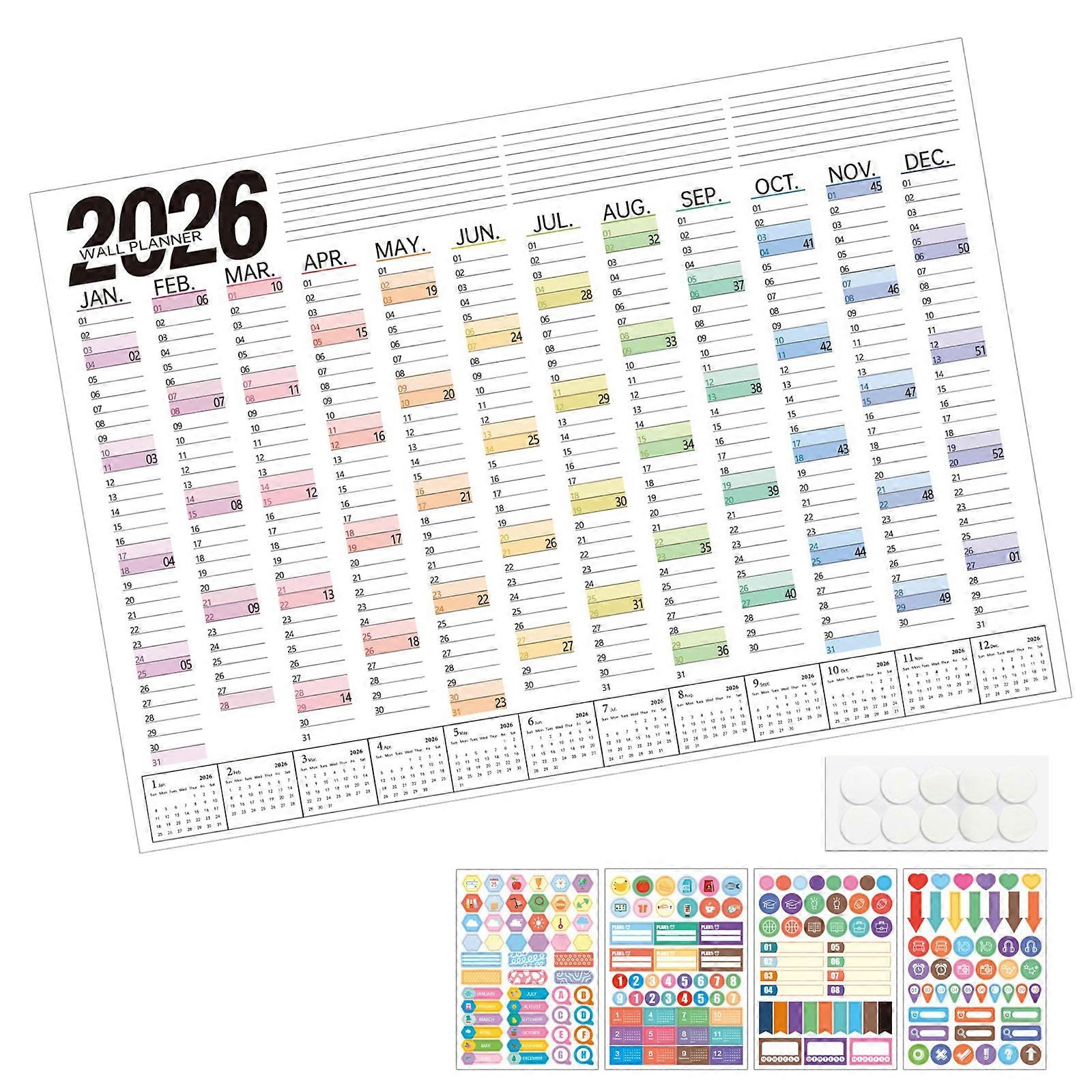 2026 Wall Hanging Calendar Full Year to View Calendar Yearly Planner Office Home Wall Organiser Planner for Scheduling Multicolor