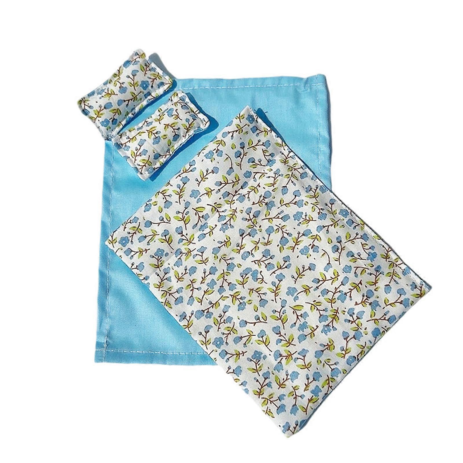 Interactive Doll House Bedding Set With Removable Sheet Quilt Pillow For Kids Educational Play Miniature Scene Display Multicolor