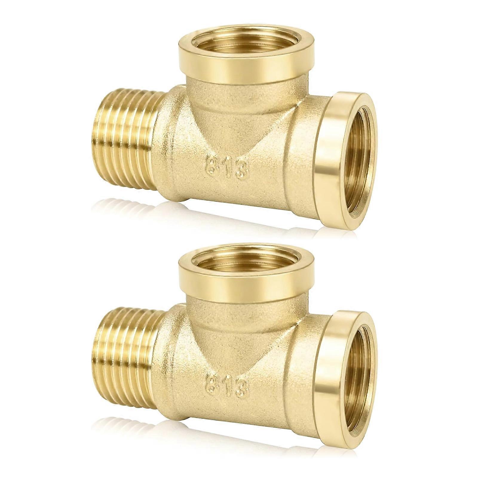 2 Pieces Heavy Gauge Brass T Connectors 1/2 Inch Internal External Threads For Secure Water Line Connections Multicolor
