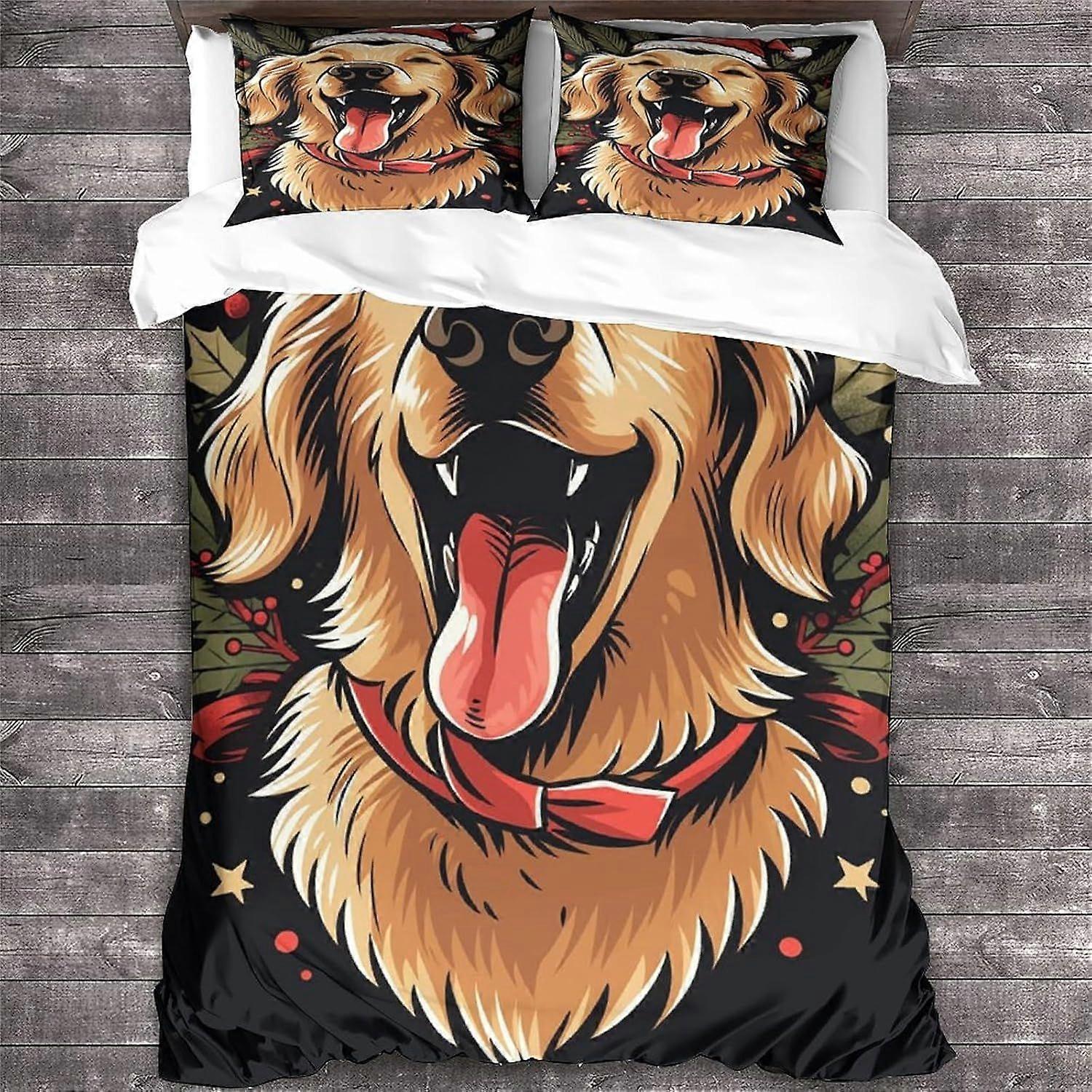 LikeEj Golden Retriever Duvet Cover Set Natal Bedding Set 3 peças, Soft Microfiber 3D Dog Pattern Punt Cover Zipper Closure com fronhas