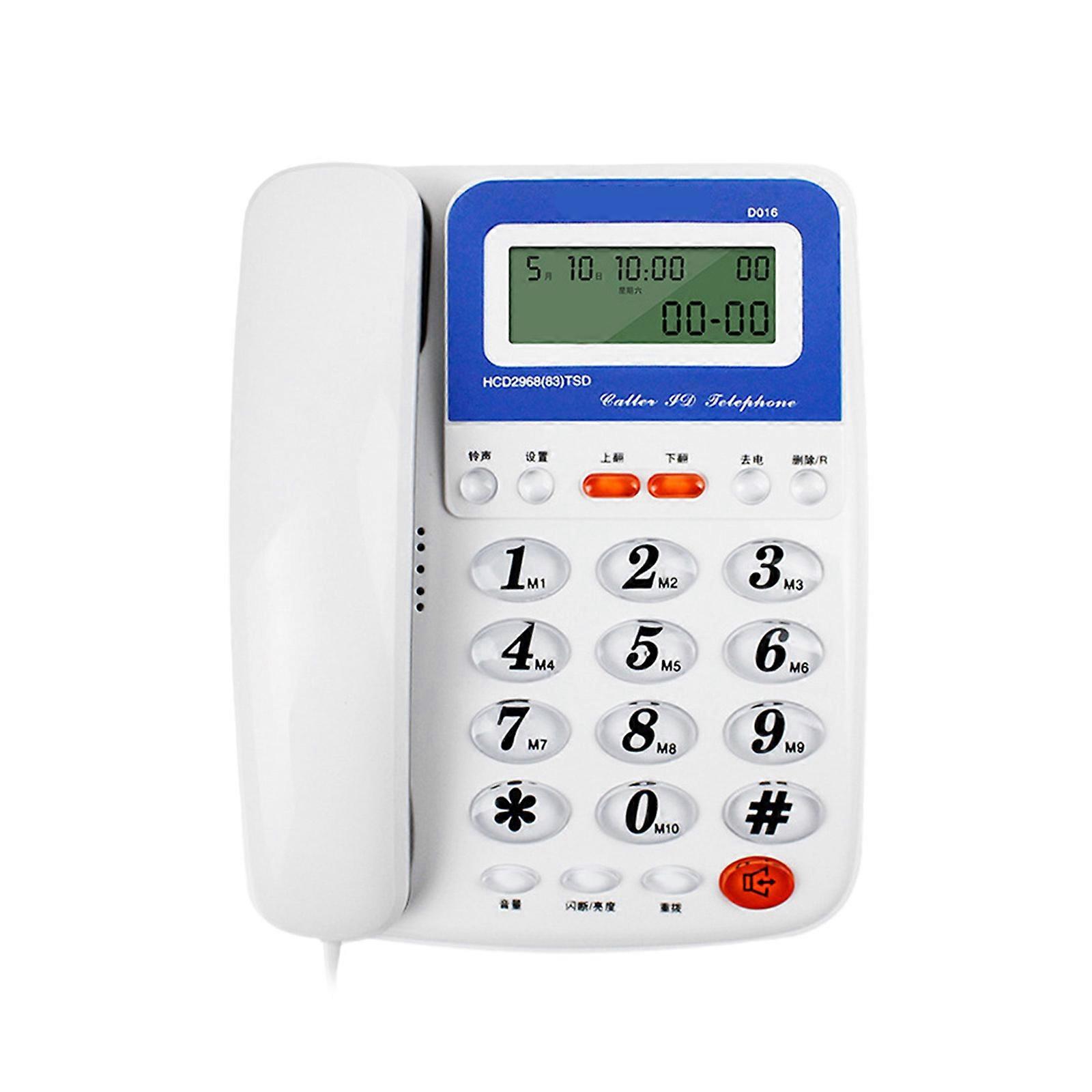 D016 Corded Telephone with Display, Home Office Landline Phone Large Buttons with Calculator Music on Hold Function  White