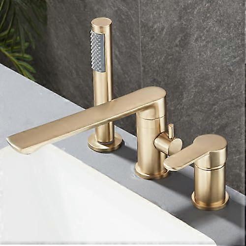 Brushed Gold Waterfall Bath Mixer Tap Set with 360° Swivel Spout and Single Lever for Modern Bathroom