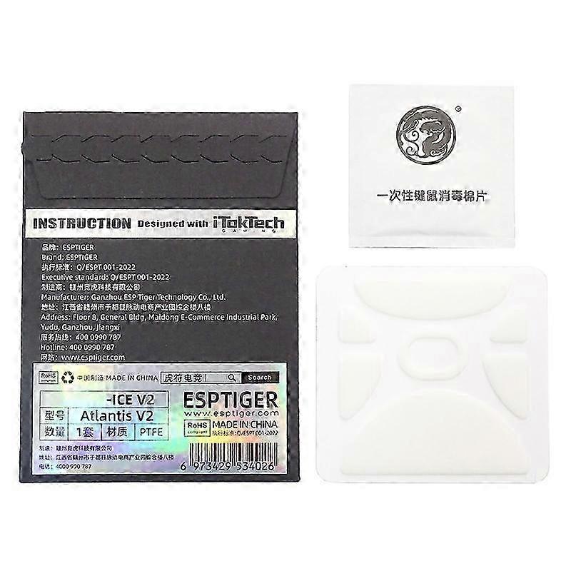 1Pack Esports Tiger Gaming ICE V2 Version Mouse Skates Mouse Feet for Atlantis V2 Mouse White Glides Curve Edge