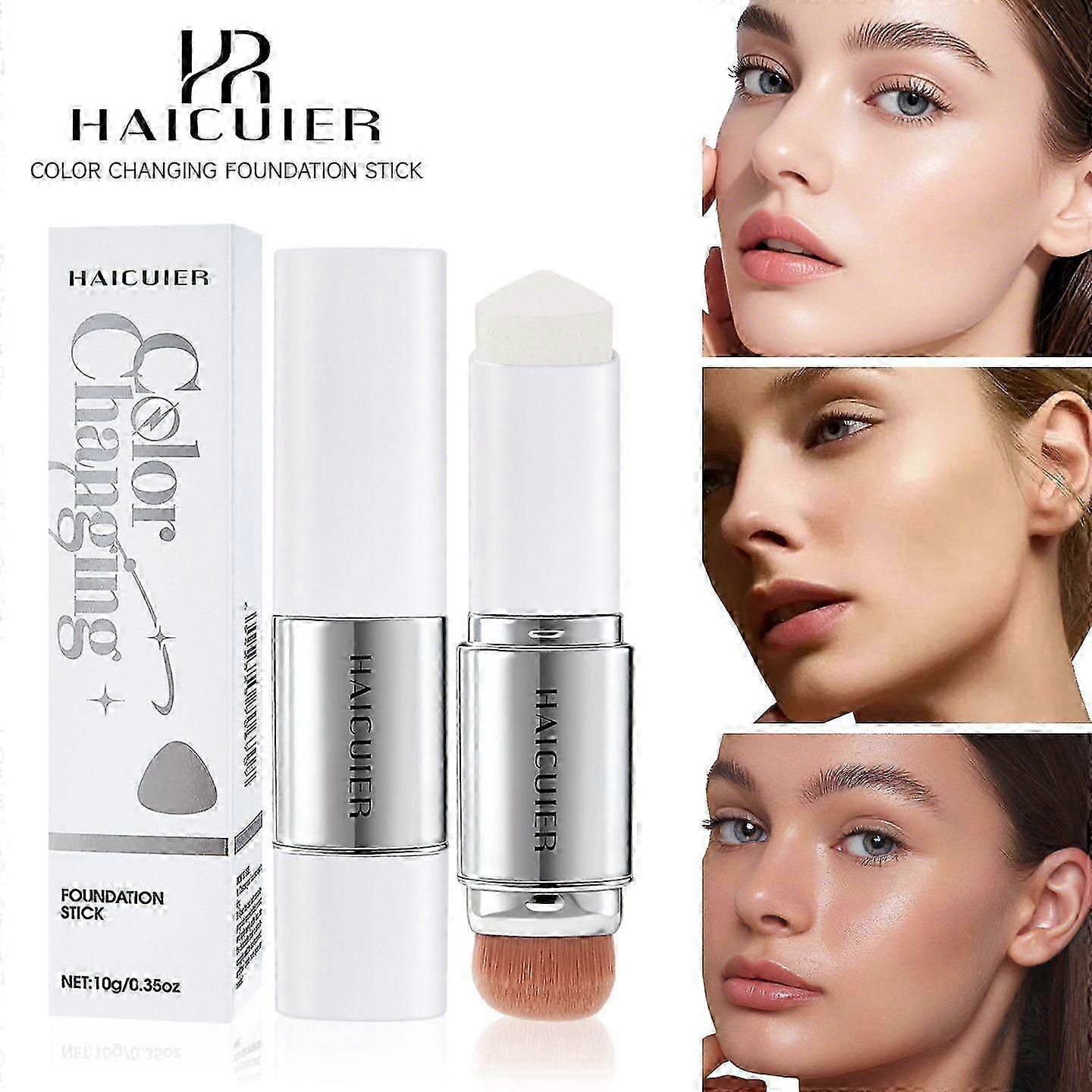 Color-Changing Foundation Stick, Dual-Ended Full Coverage Foundation with Ultra-Fine Bristle Brush, Create a Lightweight, Long-Lasting and Charming Ma