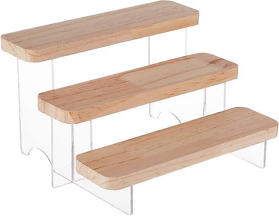 3-Tier Figure Display Stand Acrylic Minifigures Display Risers Wooden Tiered Organizer Holder for Models Building Blocks Display