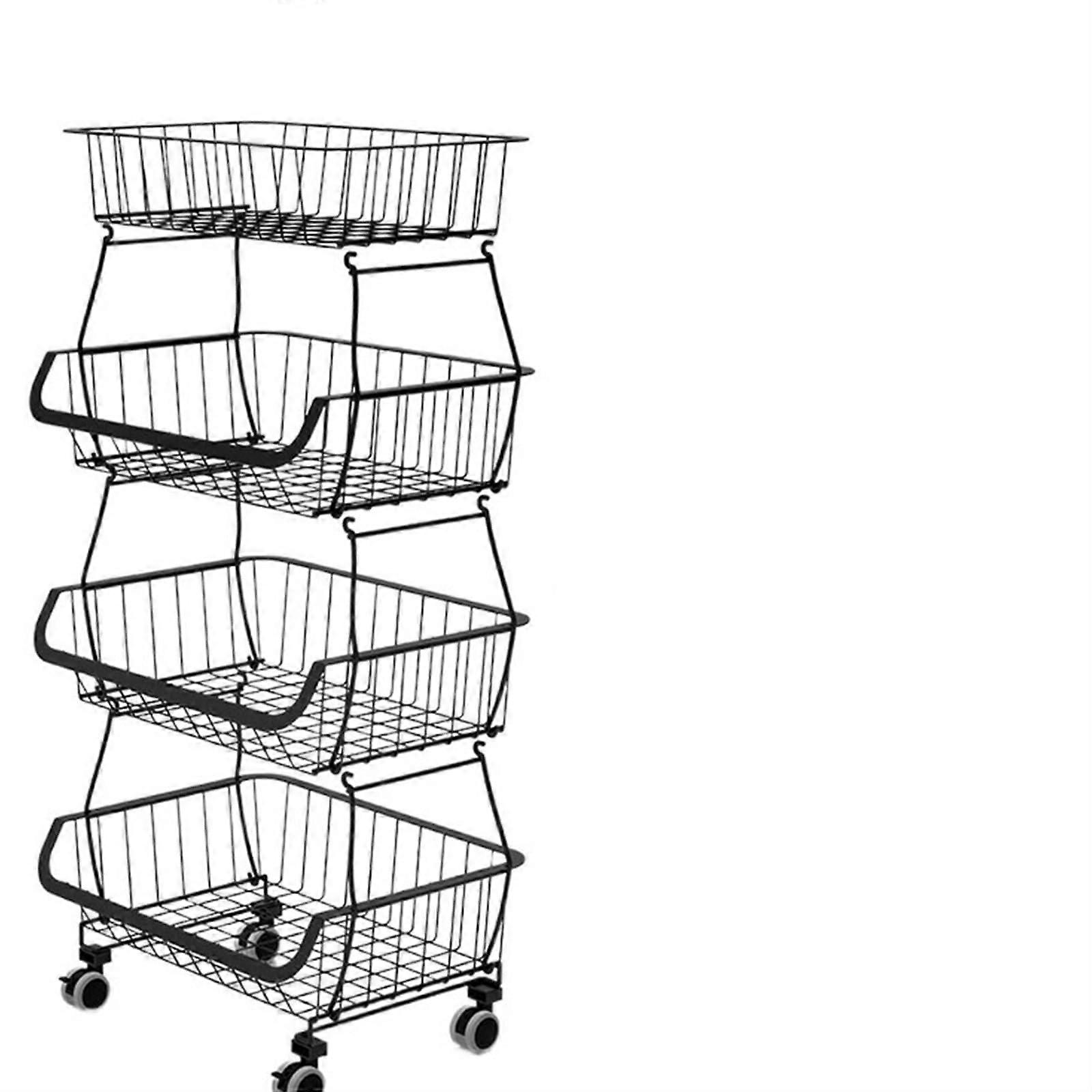 Kitchen Storage Rack Rolling Cart with Wheels, Foldable Vegetable Basket and Magnetic Spice Organizer