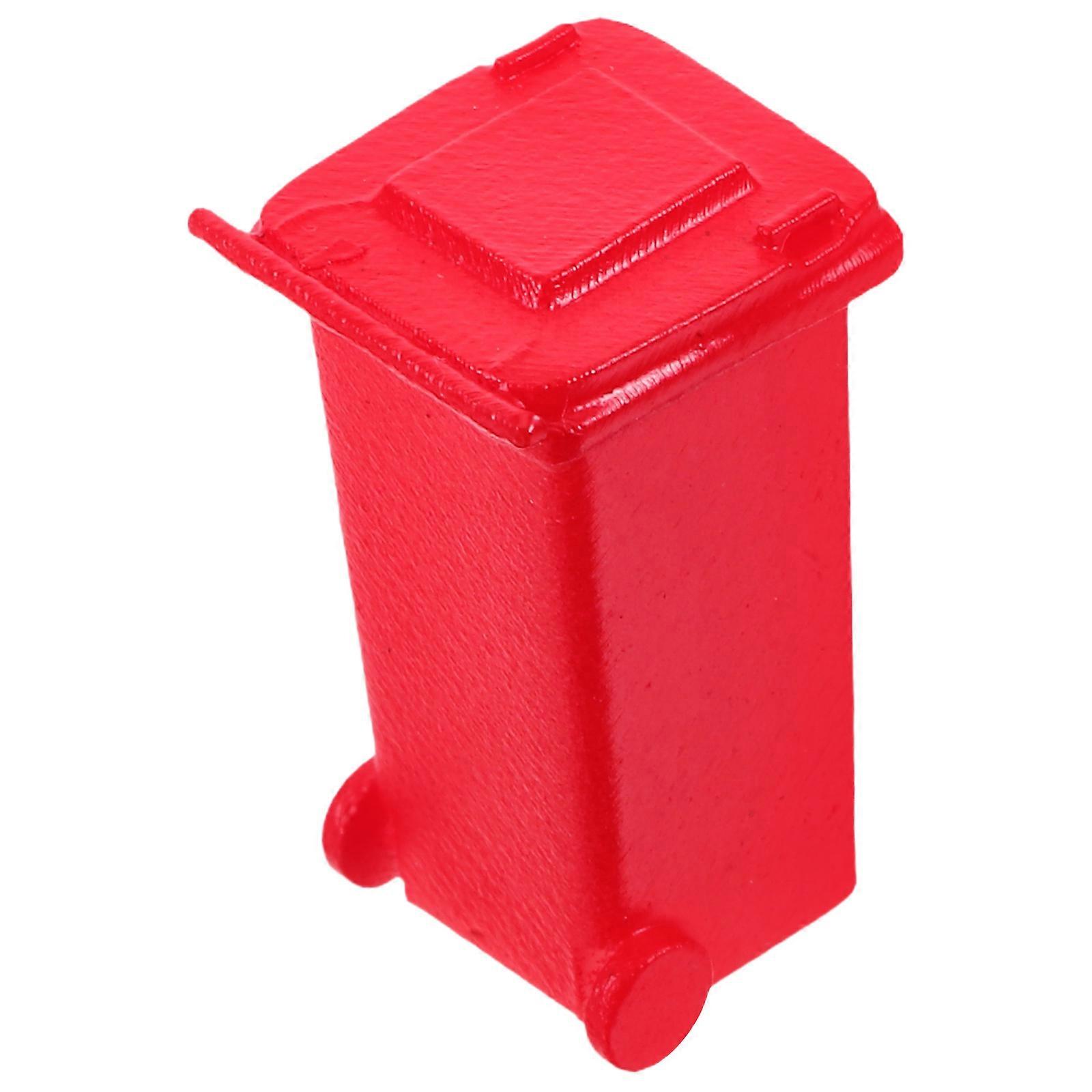 Miniature Dollhouse Trash Can Model for Simulation Red Alloy Bin
