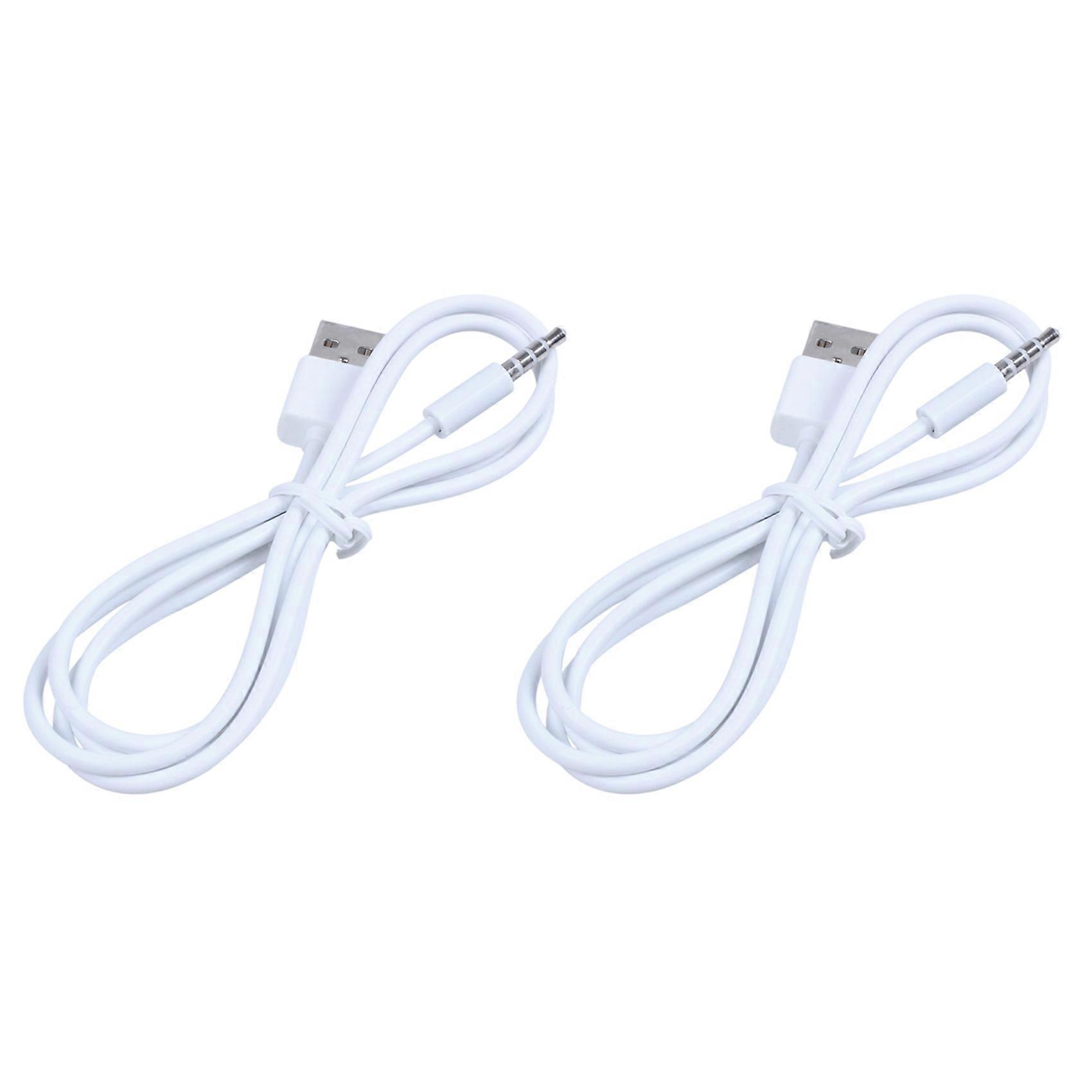 2X 3.5Mm Plug Audio Aux to Usb 2.0 Plug Adapter Charging Cable 1M White