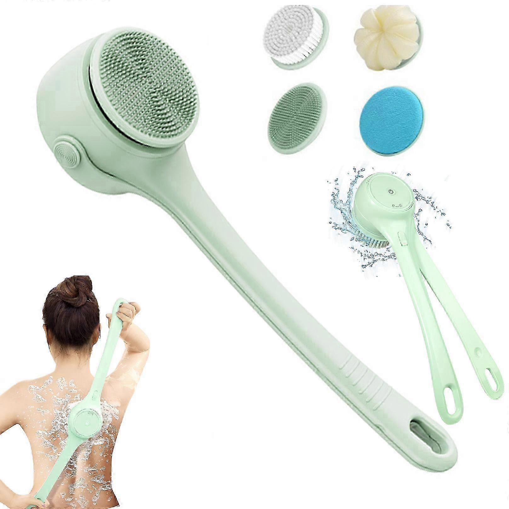 Spinning Bath Brush for Back with Long Handle and 4 Scrubber Heads