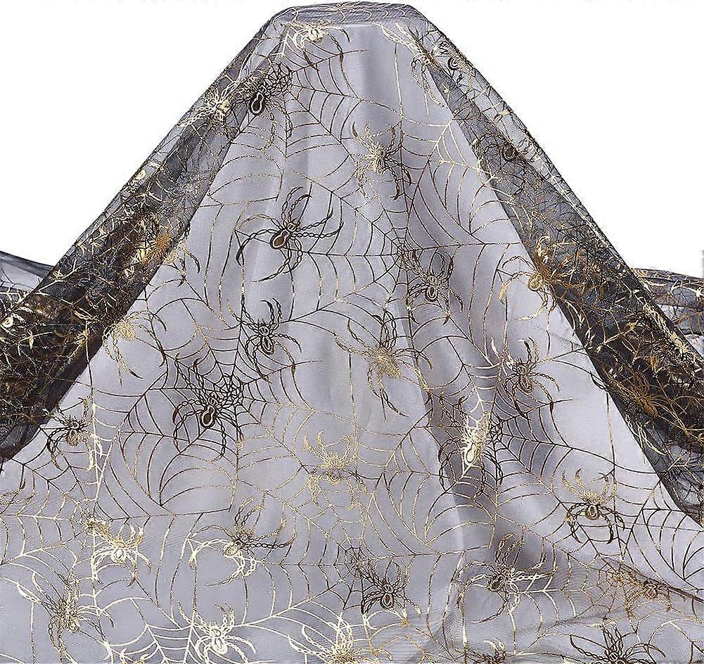Golden Silver Spider Web Pattern Tulle Fabric Double-Sided Decoration Fabrics Foil Fabric 1.4 Yards Wide Mesh Lace Fabrics for DIY Garment Decor 2.2 Y