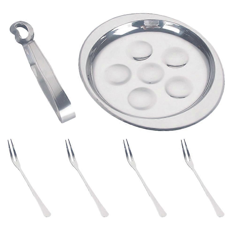 Escargot Baking Dish Fork Clamp Set for Kitchen Use 1Set Stainless Steel Silver
