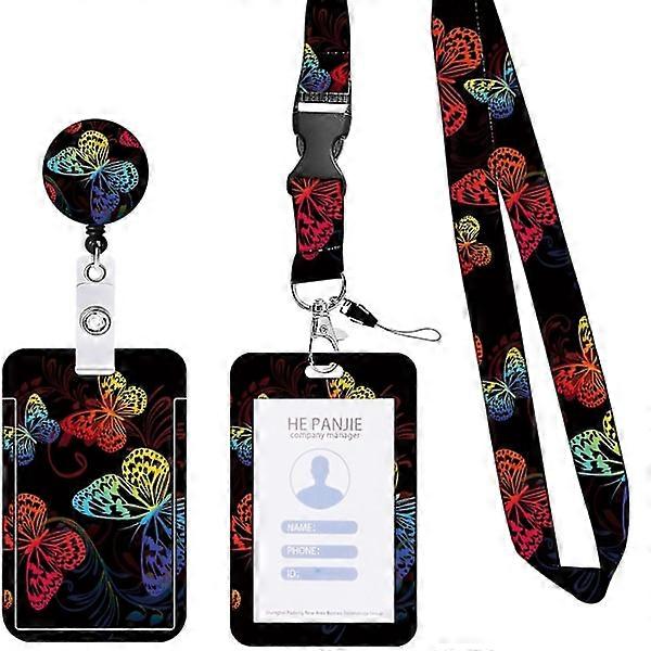 ID Card Holder with Pattern Prints, Sliding Opening, Lanyard, Multiple Carry Options, Transparent Protector