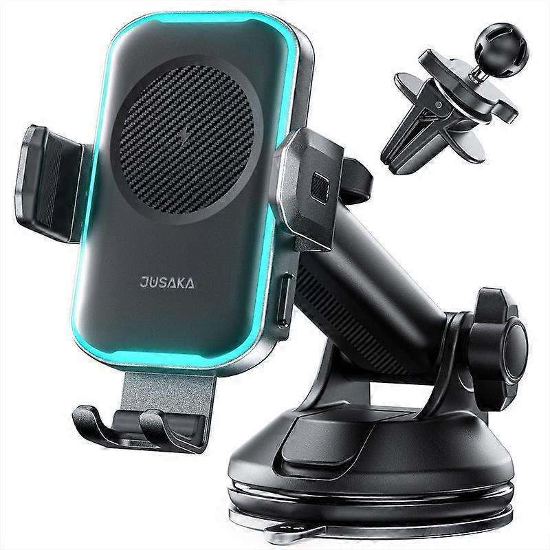 3-in-1 Car Wireless Charger & Phone Mount �C Auto-Clamping 15W Charger with Smart Power Off �C Works on Windshield/Dashboard/Vent, Qi-Enabled 