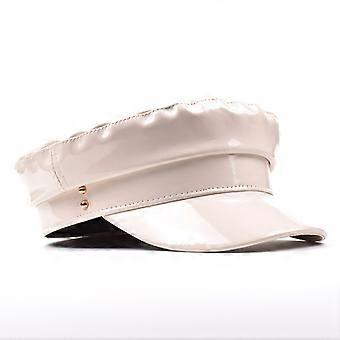 Shiny Lady Faux Leather Military Hat Mariner Breton Fiddler Sailor Cap Punk Chic