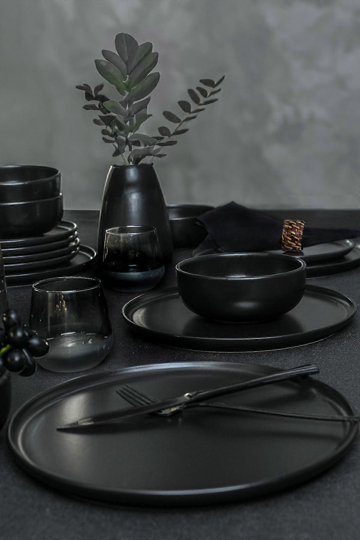 Keramika Dinnerware Set - Nordic Mat Black - 18 pieces - 6 persons - Stoneware