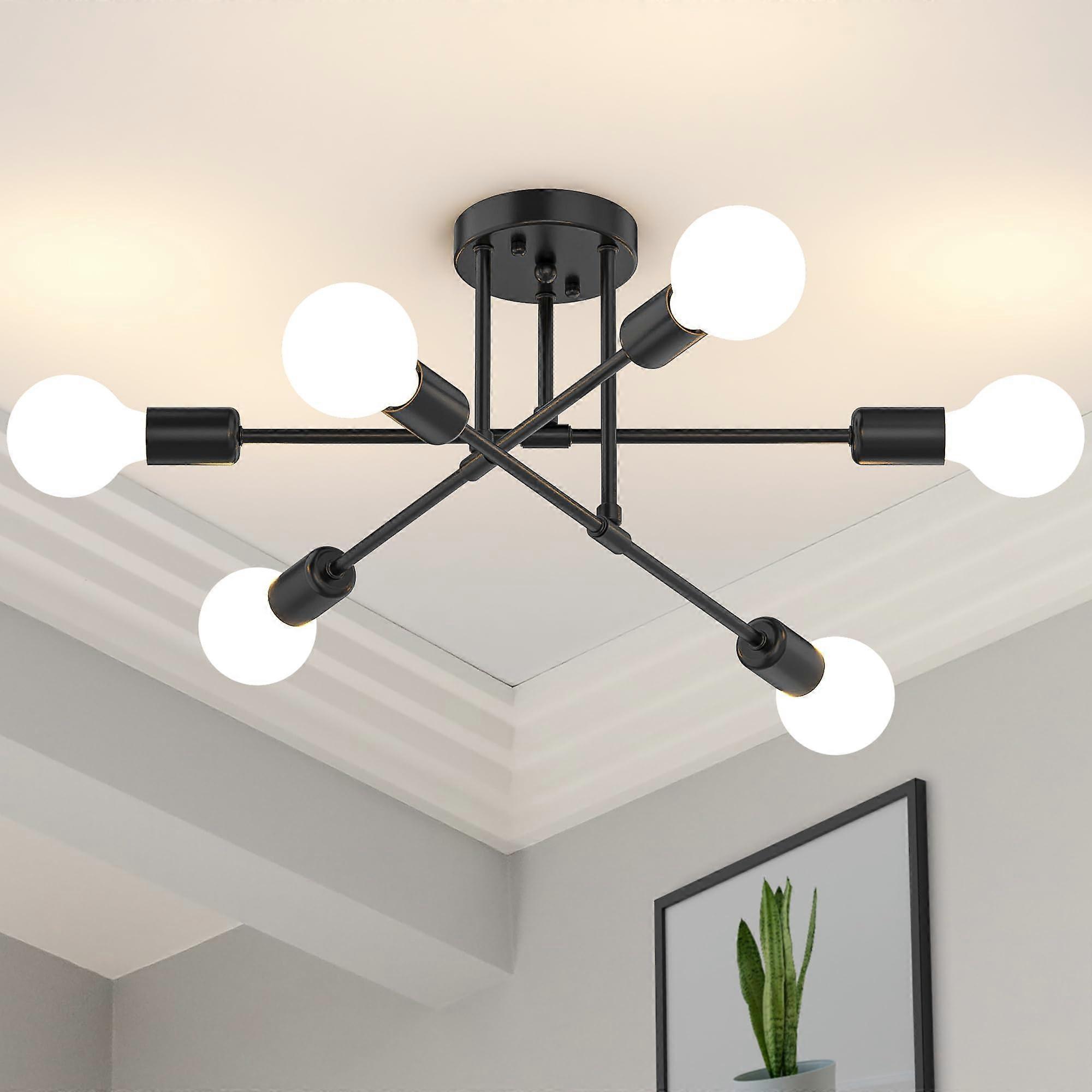 Sputnik Chandelier Modern Ceiling Light, 6Light Adjustable Matte Black Fixture for Dining Room