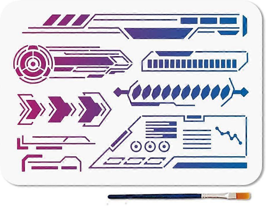 Charging Grid Stencil Electronic Symbols Art Craft Stencils 11.78.3inch Reusable Mechanical Cyber Template Set for Painting on Wood Furniture Canvas W