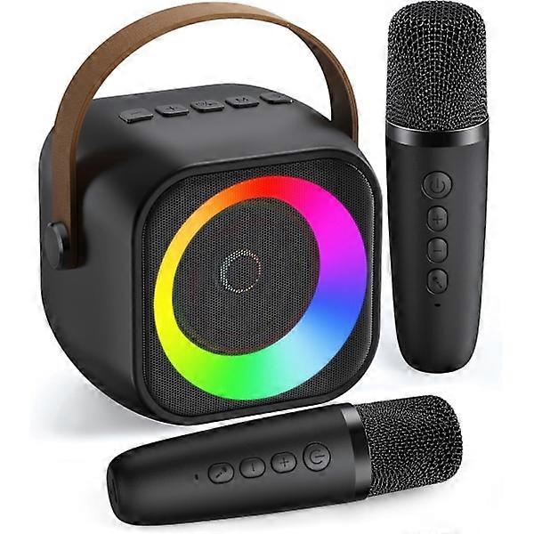 Mini Karaoke Machine, Portable Bluetooth Karaoke Speaker with 2 Wireless Microphones and Party Lights