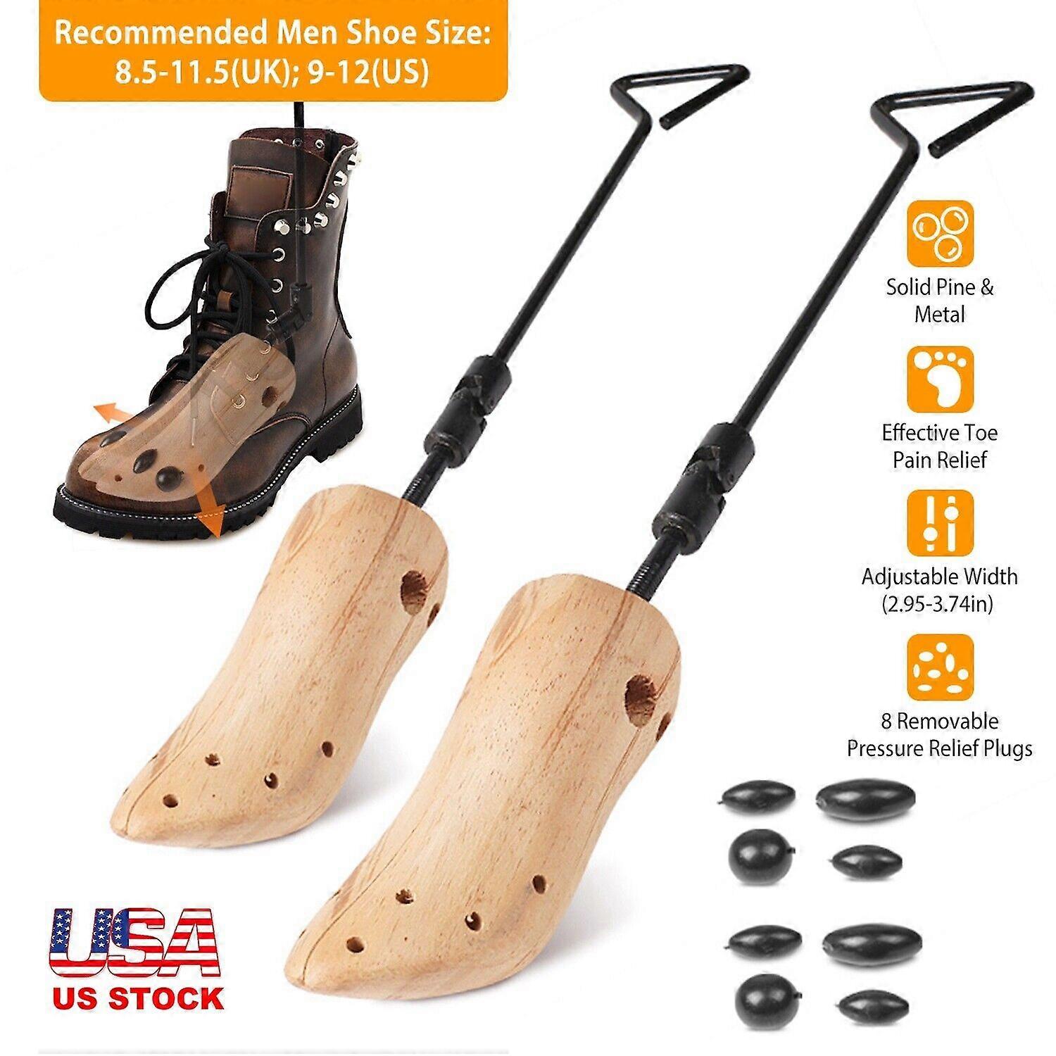 2PC Men Boot Stretcher Adjustable Width Shoe Shaper Wooden Boot Widener Expander