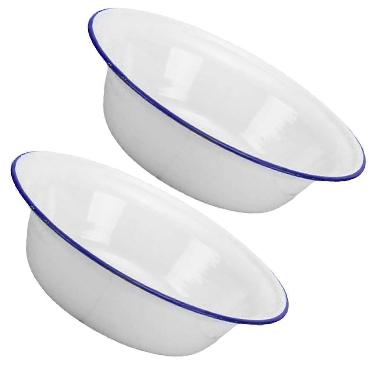 2pcs Enamel Mixing Bowls Retro Vintage Design Large Serving Basins for Kitchen Dough Soup Salad