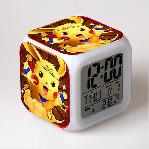 Pok��mon Pikachu Alarm Clock, Pikachu Children's Gift, Student Gift, Color Changing Seven-Color Alarm Clock, Square Clock