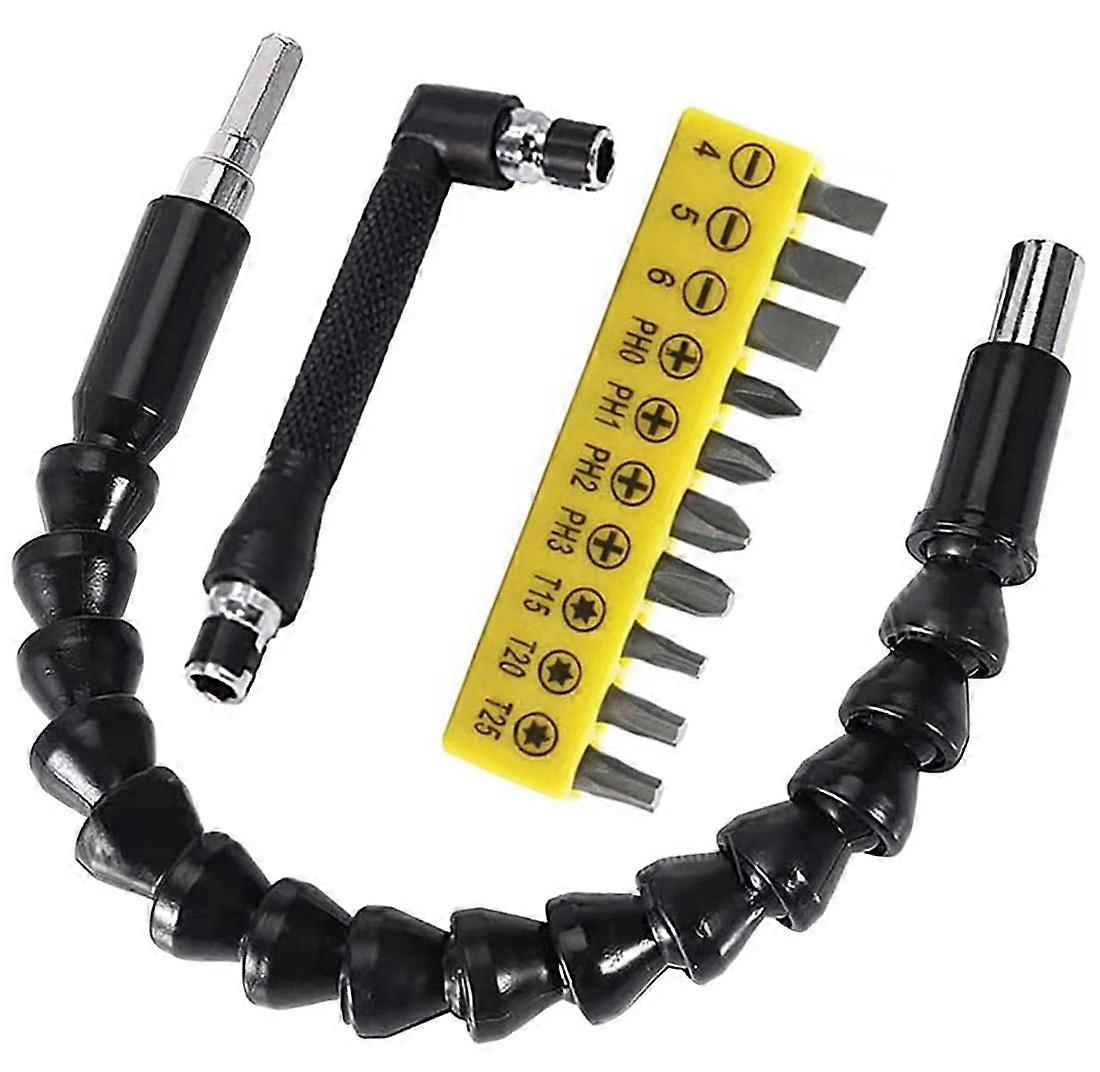 11.7in Flexible Drill Bit Extension Kit, 10pc Right Angle Adapter Set for Tight Space Access