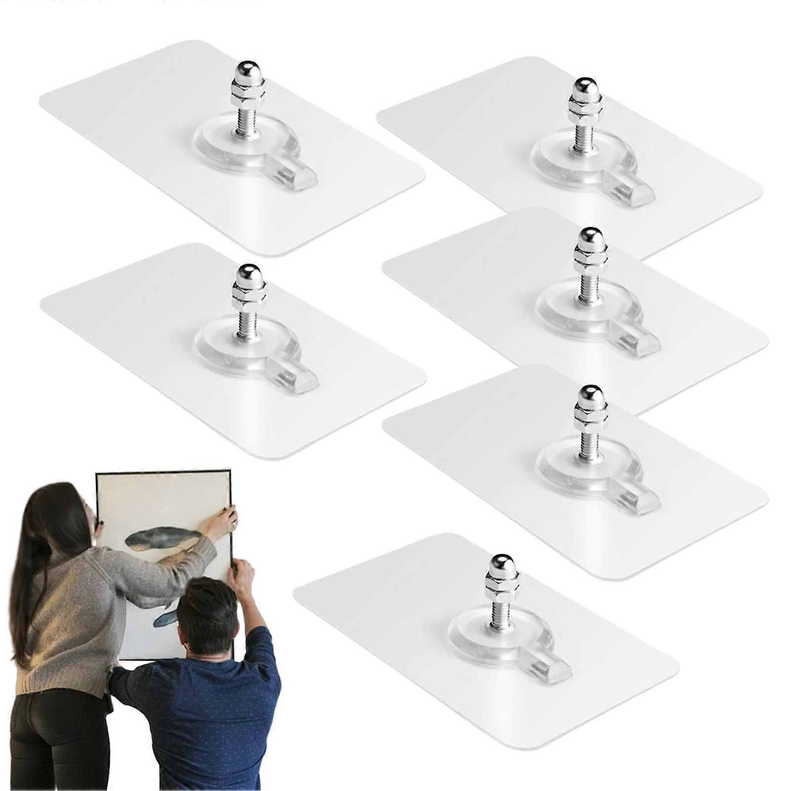 Adhesive Wall Hooks 6 Pack Waterproof NoDrill Heavy Duty for Frames Kitchen Home MultiSurface